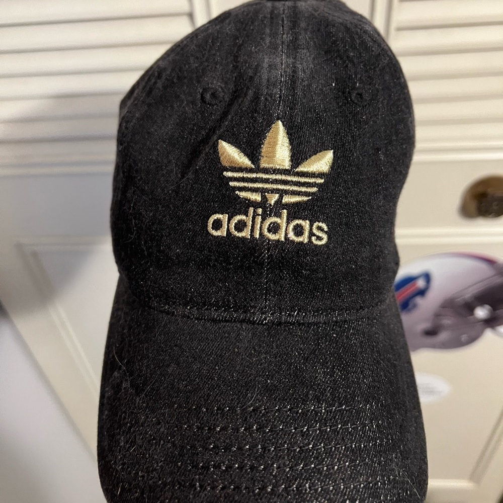 Adidas Hat Black Denim Jean Gold Shimmer Trefoil Logo